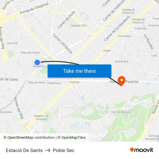 Estació De Sants to Poble Sec map