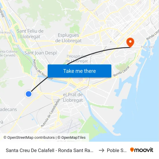 Santa Creu De Calafell - Ronda Sant Ramon to Poble Sec map