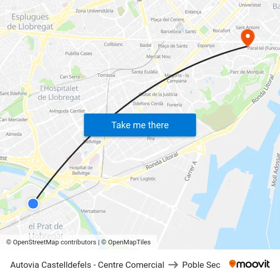 Autovia Castelldefels - Centre Comercial to Poble Sec map
