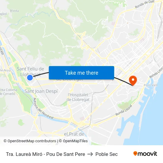 Tra. Laureà Miró - Pou De Sant Pere to Poble Sec map