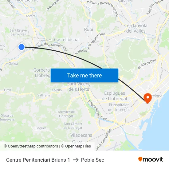 Centre Penitenciari Brians 1 to Poble Sec map
