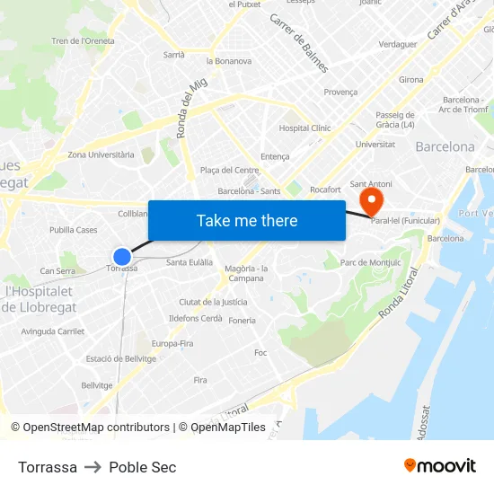 Torrassa to Poble Sec map