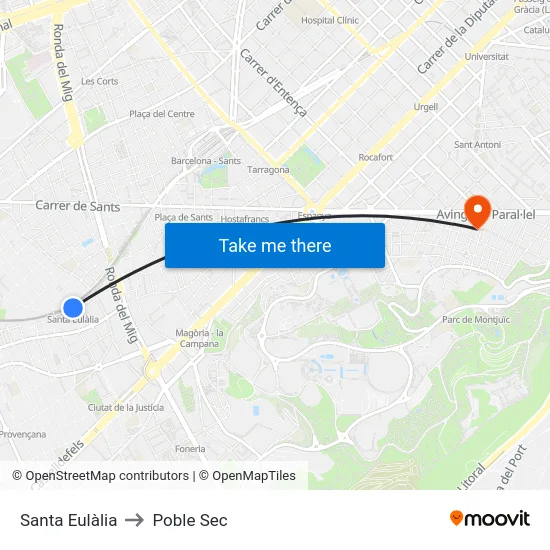 Santa Eulàlia to Poble Sec map