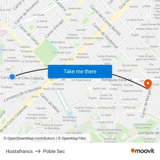 Hostafrancs to Poble Sec map