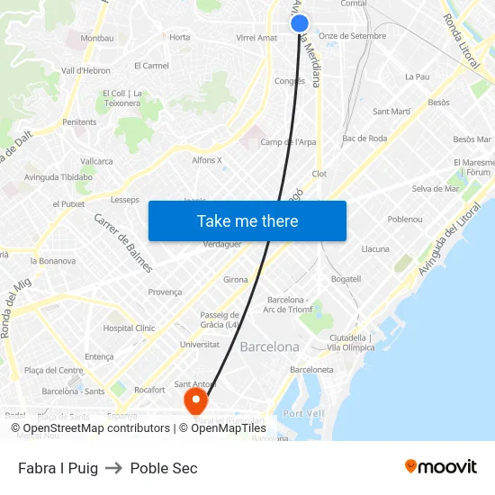 Fabra I Puig to Poble Sec map