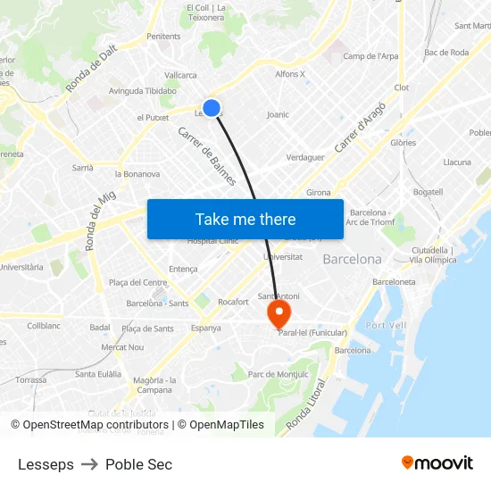 Lesseps to Poble Sec map