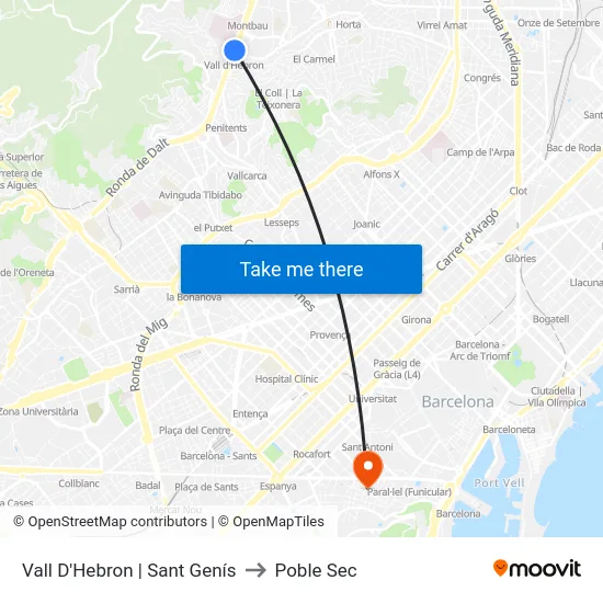 Vall D'Hebron | Sant Genís to Poble Sec map
