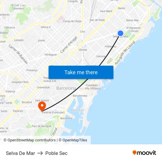 Selva De Mar to Poble Sec map
