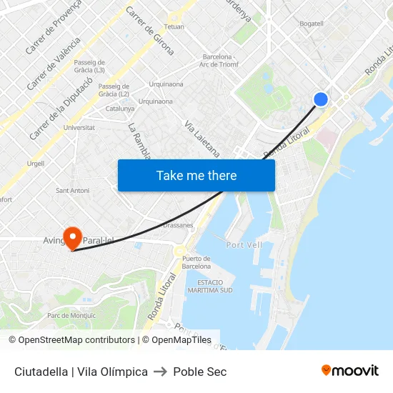 Ciutadella | Vila Olímpica to Poble Sec map