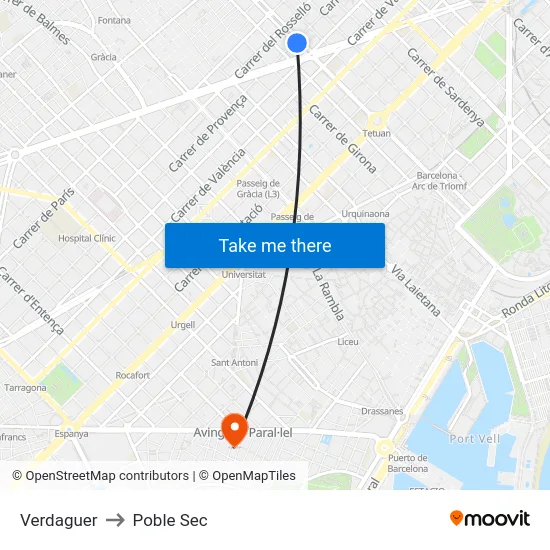 Verdaguer to Poble Sec map