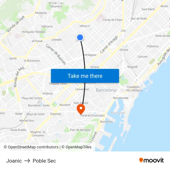 Joanic to Poble Sec map