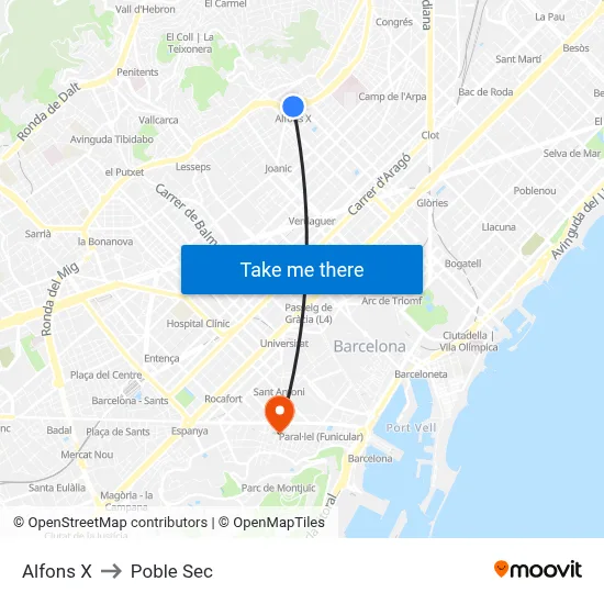 Alfons X to Poble Sec map