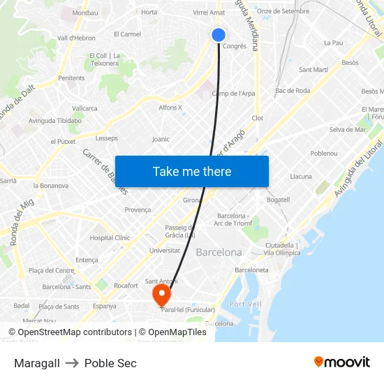 Maragall to Poble Sec map