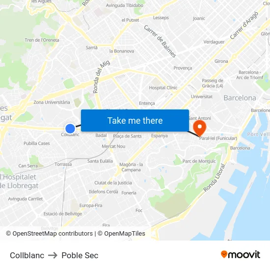 Collblanc to Poble Sec map