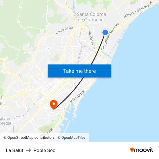 La Salut to Poble Sec map