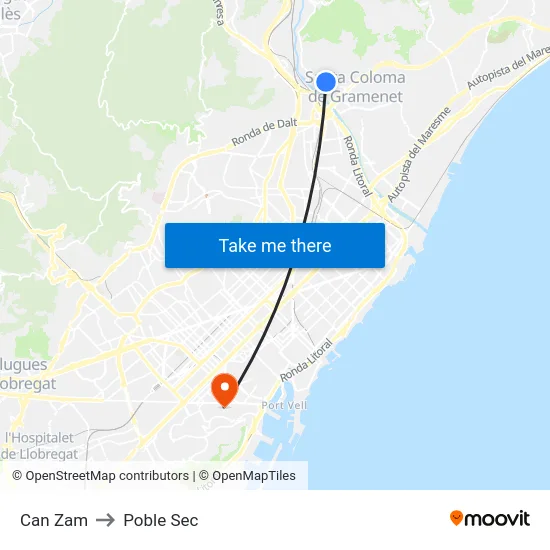 Can Zam to Poble Sec map