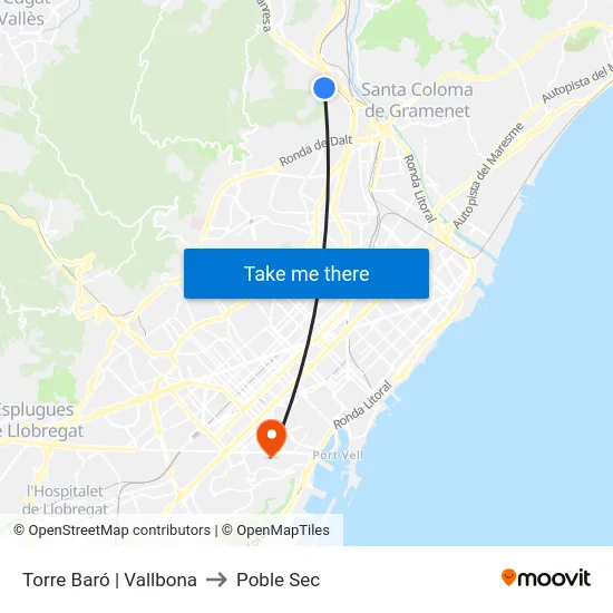 Torre Baró | Vallbona to Poble Sec map
