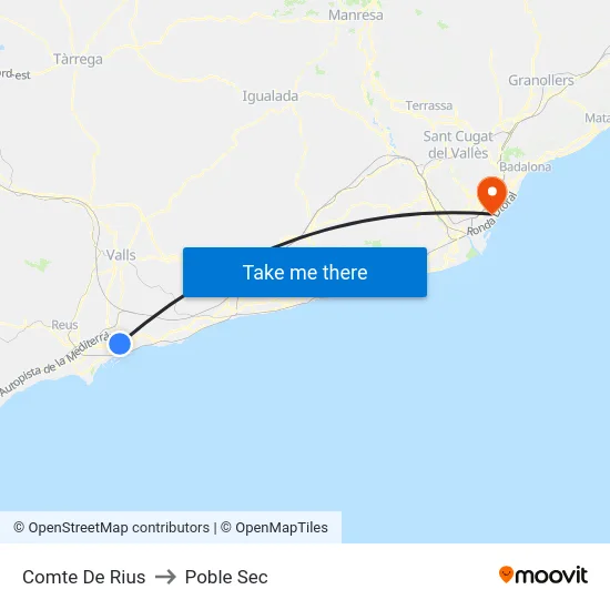 Comte De Rius to Poble Sec map