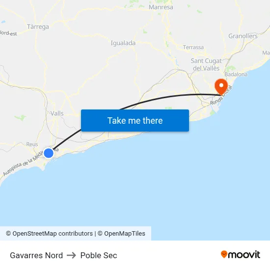 Gavarres Nord to Poble Sec map