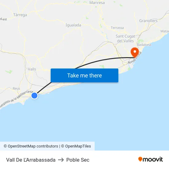 Vall De L'Arrabassada to Poble Sec map