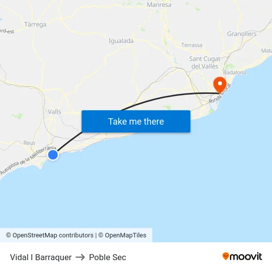 Vidal I Barraquer to Poble Sec map