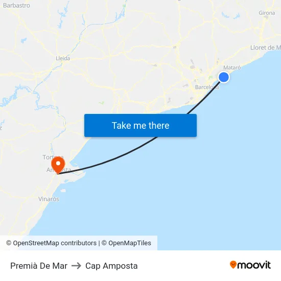 Premià De Mar to Cap Amposta map