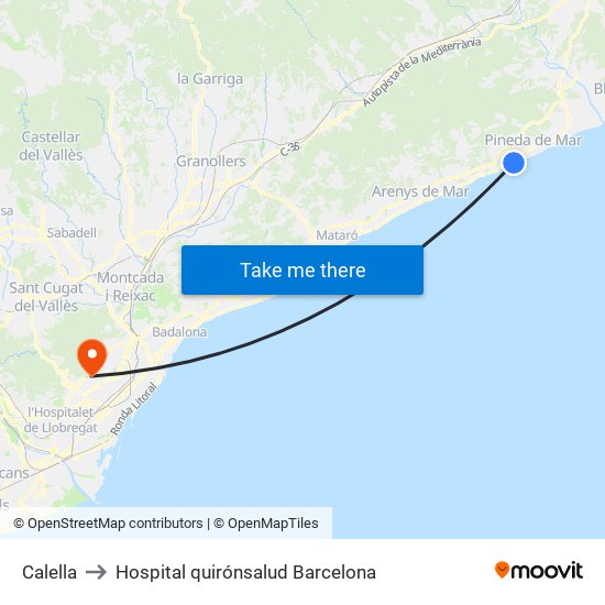 Calella to Hospital quirónsalud Barcelona map