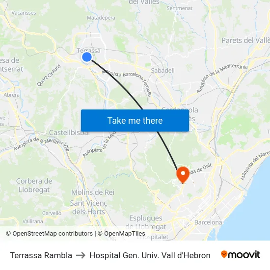 Terrassa Rambla to Hospital Gen. Univ. Vall d'Hebron map