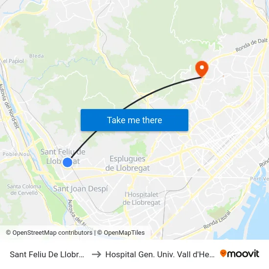Sant Feliu De Llobregat to Hospital Gen. Univ. Vall d'Hebron map