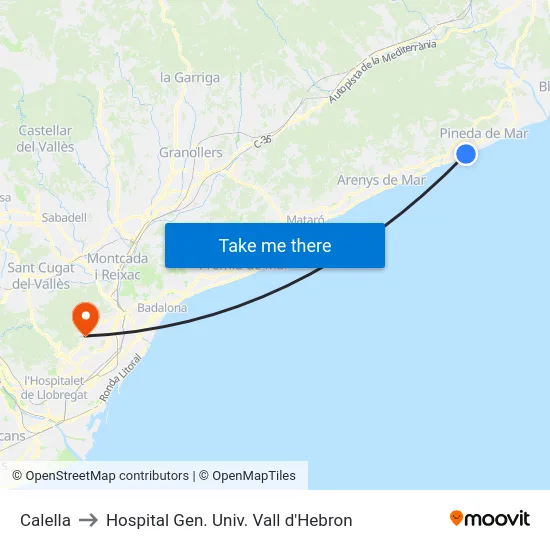 Calella to Hospital Gen. Univ. Vall d'Hebron map