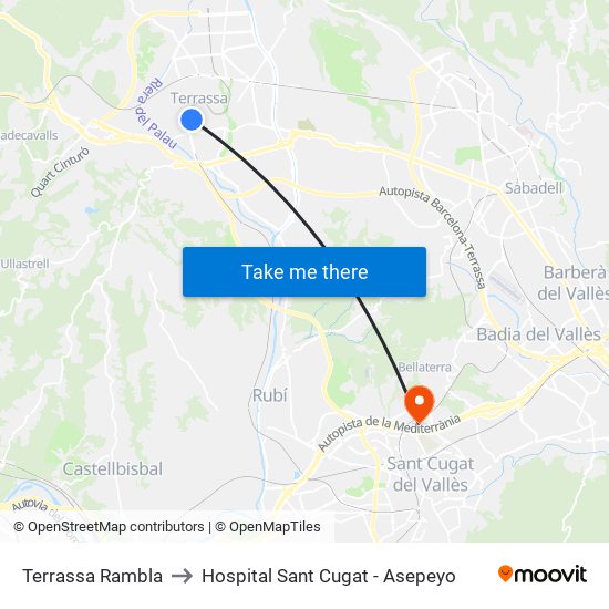 Terrassa Rambla to Hospital Sant Cugat - Asepeyo map