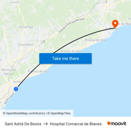 Sant Adrià De Besòs to Hospital Comarcal de Blanes map