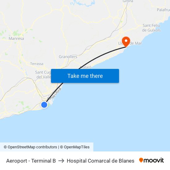 Aeroport - Terminal B to Hospital Comarcal de Blanes map