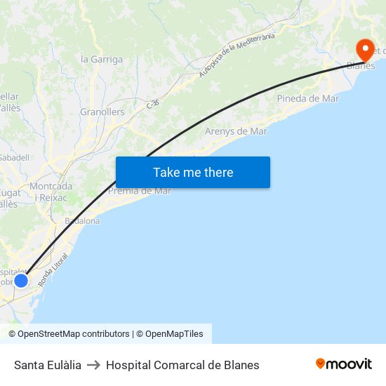 Santa Eulàlia to Hospital Comarcal de Blanes map