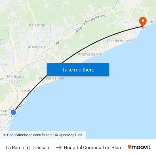 La Rambla | Drassanes to Hospital Comarcal de Blanes map