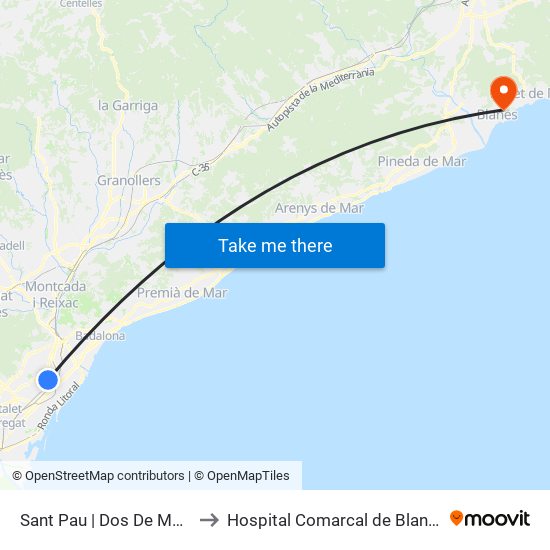 Sant Pau | Dos De Maig to Hospital Comarcal de Blanes map