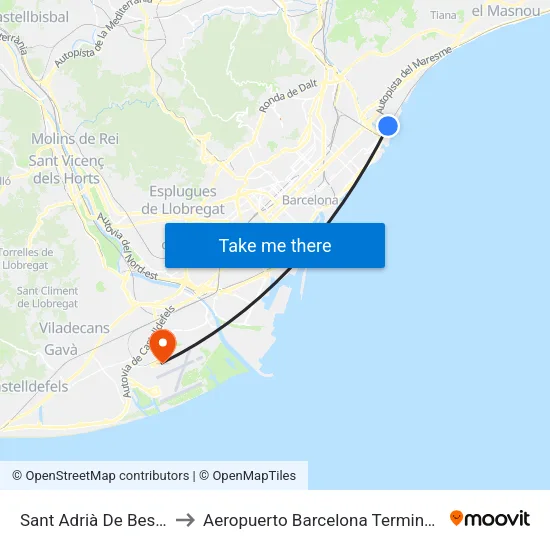 Sant Adrià De Besòs to Aeropuerto Barcelona Terminal 2 map