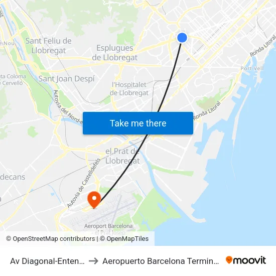 Av Diagonal-Entença to Aeropuerto Barcelona Terminal 2 map