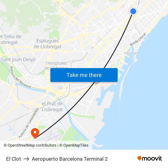 El Clot to Aeropuerto Barcelona Terminal 2 map