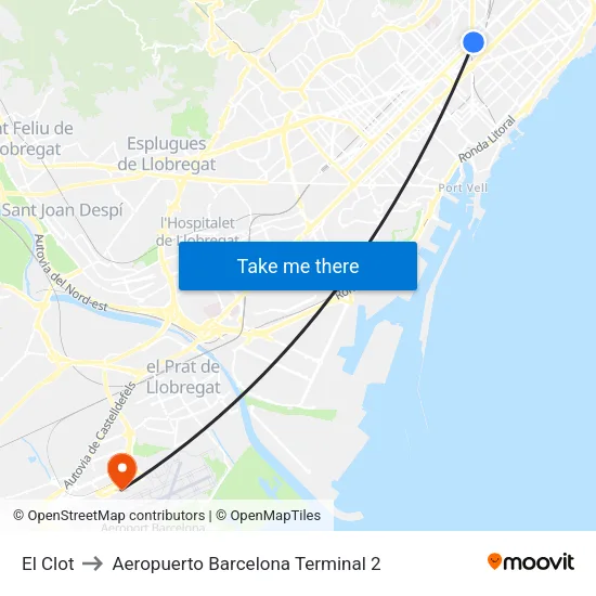 El Clot to Aeropuerto Barcelona Terminal 2 map