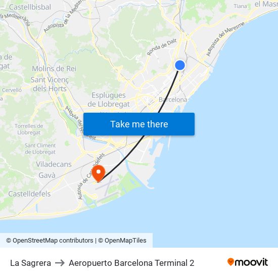 La Sagrera to Aeropuerto Barcelona Terminal 2 map