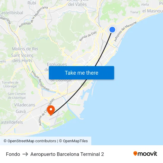Fondo to Aeropuerto Barcelona Terminal 2 map
