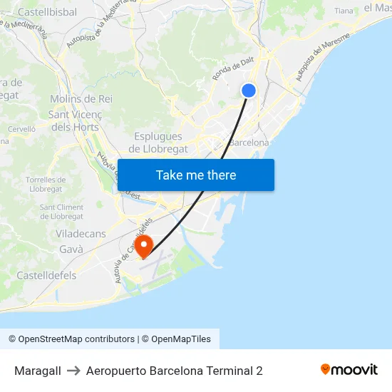 Maragall to Aeropuerto Barcelona Terminal 2 map