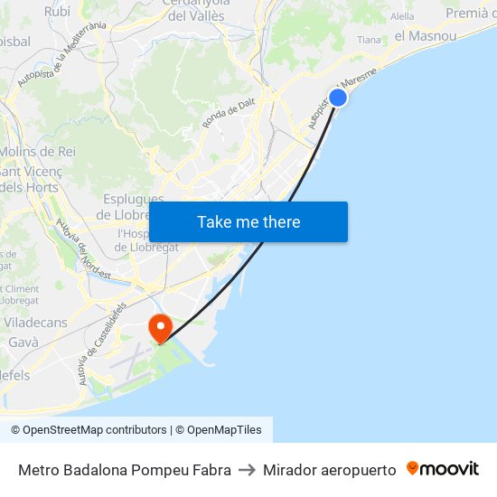 Metro Badalona Pompeu Fabra to Mirador aeropuerto map