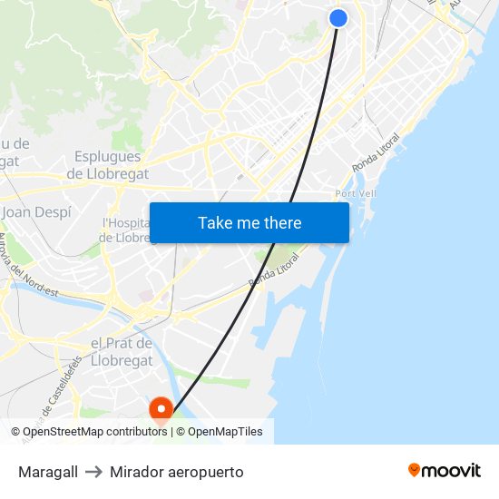 Maragall to Mirador aeropuerto map