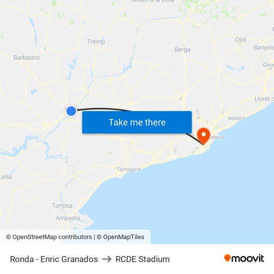Ronda - Enric Granados to RCDE Stadium map