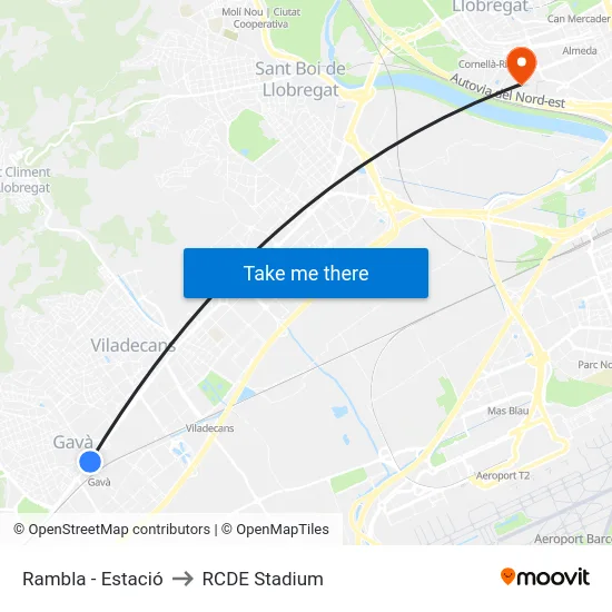 Rambla - Estació to RCDE Stadium map