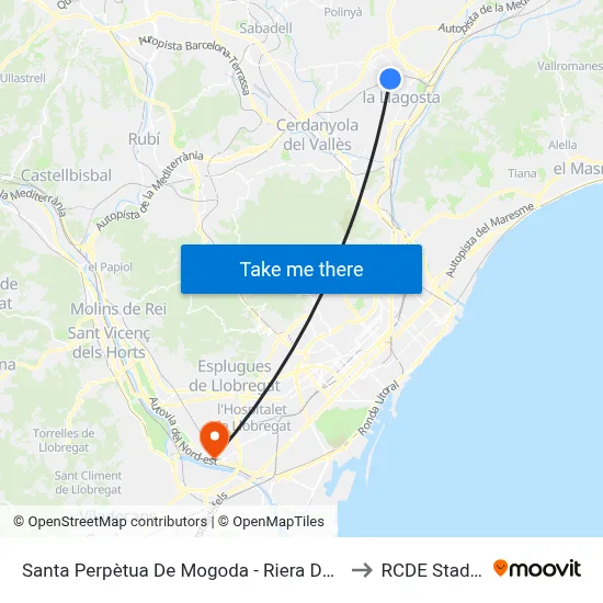 Santa Perpètua De Mogoda - Riera De Caldes to RCDE Stadium map