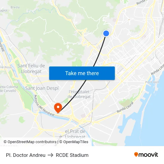 Pl. Doctor Andreu to RCDE Stadium map