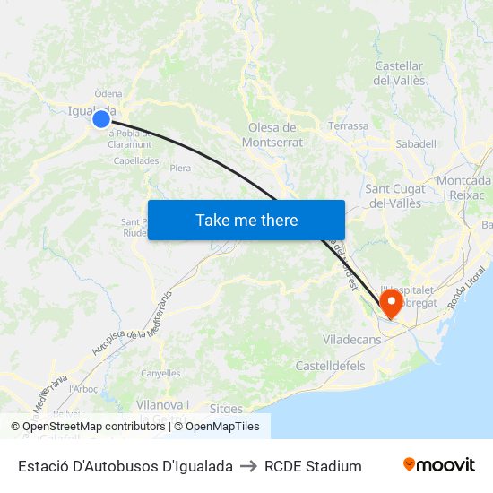 Estació D'Autobusos D'Igualada to RCDE Stadium map